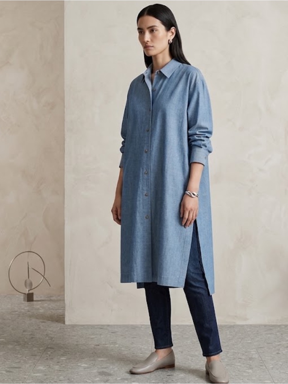 Lafayette 148 Chambray Cotton Oversized Tunic Top Size medium